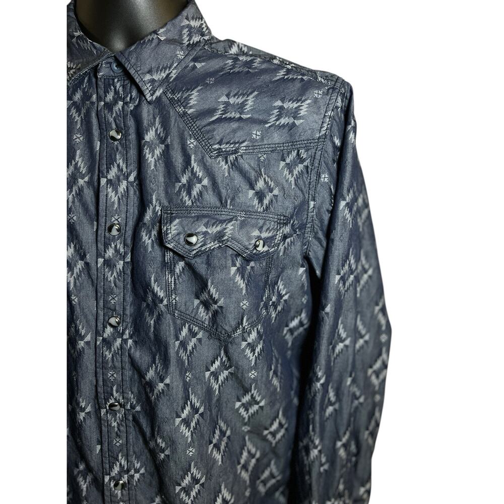 Moonshine Spirit Long Sleeve M‎ Pearl Snap Southwestern Aztec Print Sawtooth